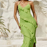 Runaway the Label Beloved Lime Ruffle Maxi Dress