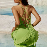 Runaway the Label Beloved Lime Ruffle Maxi Dress