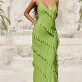 Runaway the Label Beloved Lime Ruffle Maxi Dress