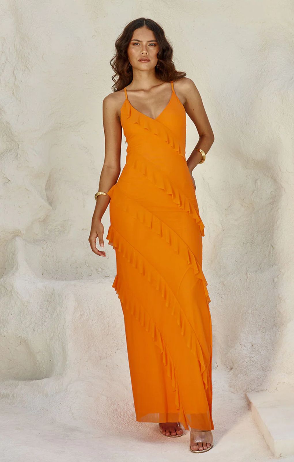 open lace back dress Rent Runaway the Label Beloved Orange Ruffle Maxi Dress open lace back dress Rent Runaway the Label Beloved Orange Ruffle Maxi Dress