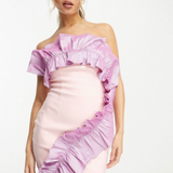 Band Of Stars Premium Contrast Exaggerated Ruffle Trim Mini Dress In Pink