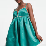 Band Of Stars Premium Diamante Trim Satin Cami Dress In Green