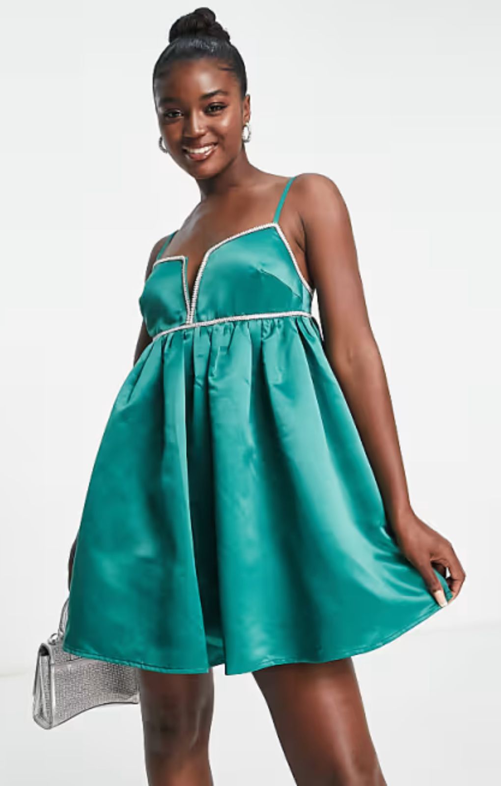 Rent Band Of Stars Premium Diamante Trim Satin Cami Dress In Green | Hirestreet Rent Band Of Stars Premium Diamante Trim Satin Cami Dress In Green | Hirestreet