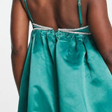 Band Of Stars Premium Diamante Trim Satin Cami Dress In Green