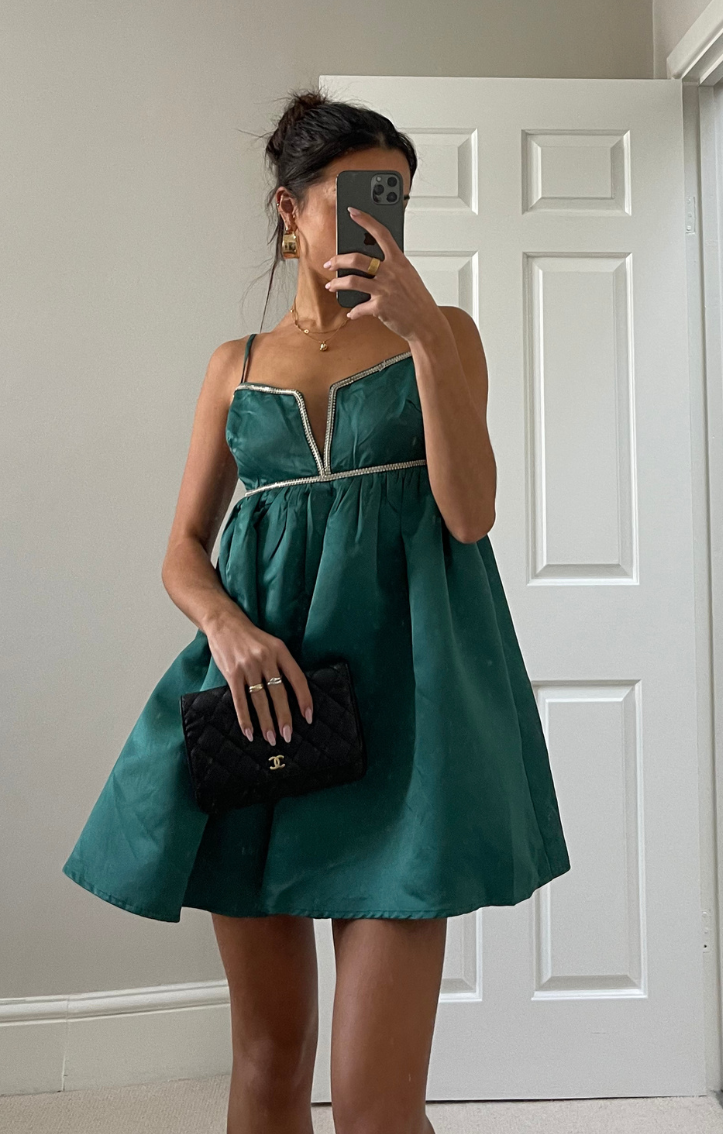 Band Of Stars Premium Diamante Trim Satin Cami Dress In Green Band Of Stars Premium Diamante Trim Satin Cami Dress In Green