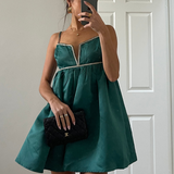 Band Of Stars Premium Diamante Trim Satin Cami Dress In Green