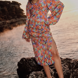 Vila Ruched Front Midi Dress In Red Floral Pint