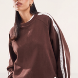 Miss Selfridge Premium Lace Stripe Sweatshirt in Chocolate