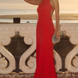 Jarlo Halter Neck Fishtail Maxi Dress in Red