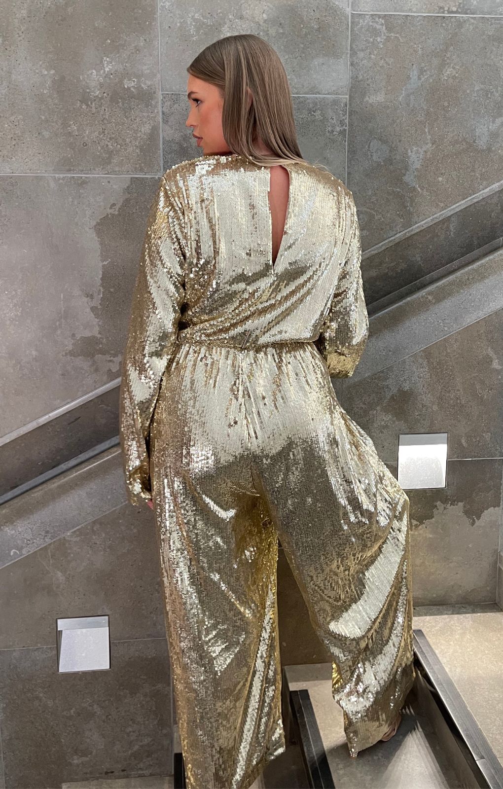 Glamorous Curve Gold Sequin Jumpsuit