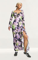 Sisters of the Tribe Floral Print Long Fluted Sleeve Ruffle Maxi Dress In Multi