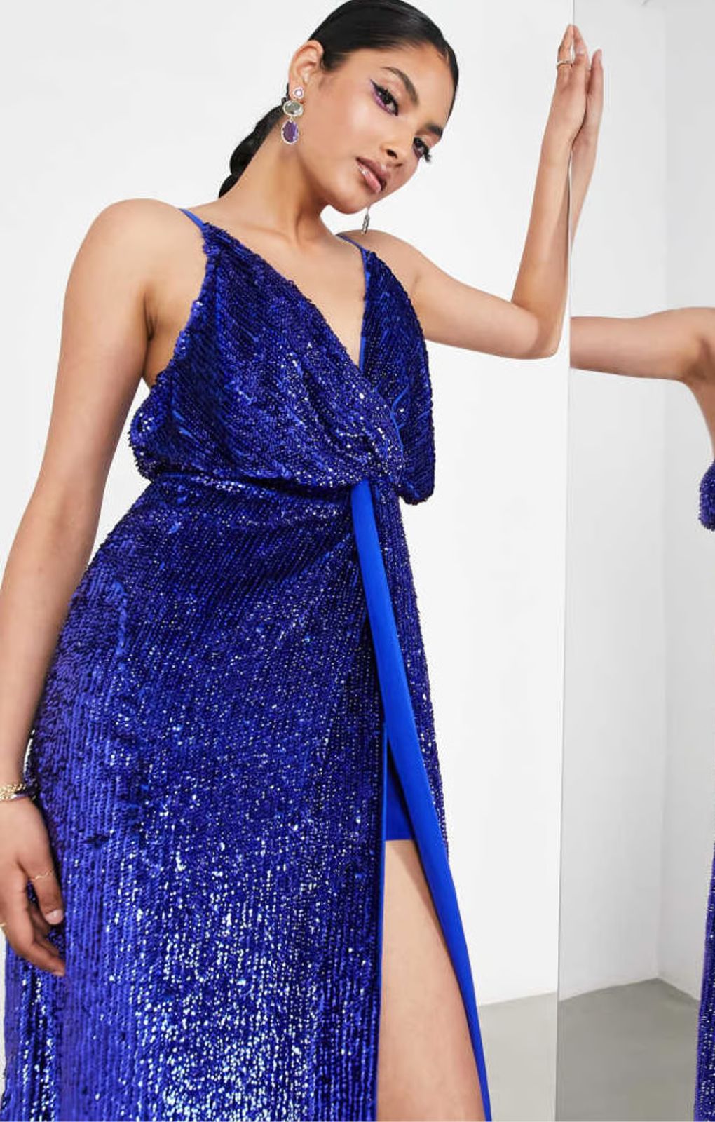 ASOS EDITION Sequin Twist Front Cami Midi Dress In Purple