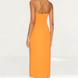Bardot Brisa Bandeau Midi Dress With Split In Orange