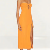 Bardot Brisa Bandeau Midi Dress With Split In Orange