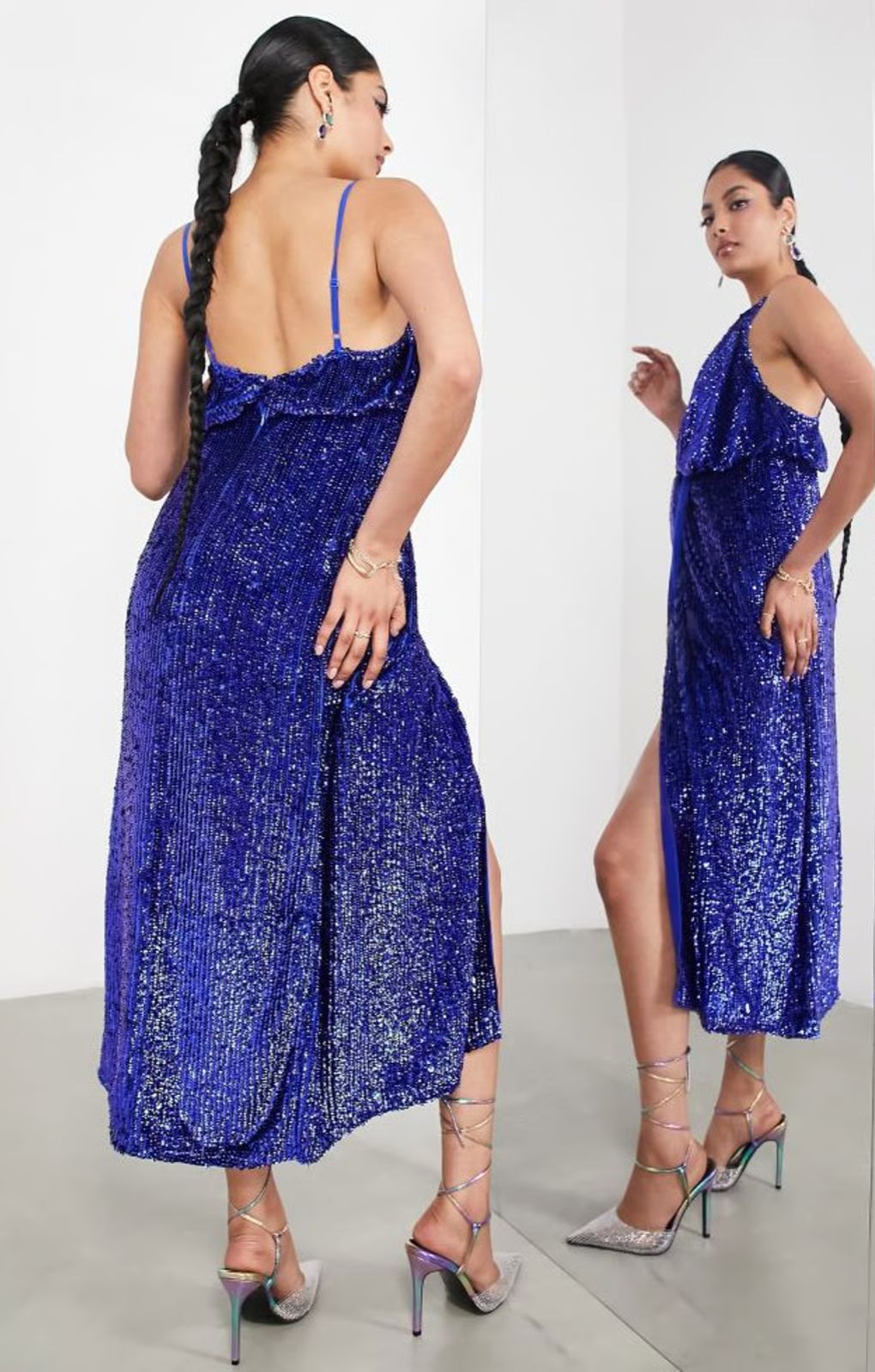 ASOS EDITION Sequin Twist Front Cami Midi Dress In Purple