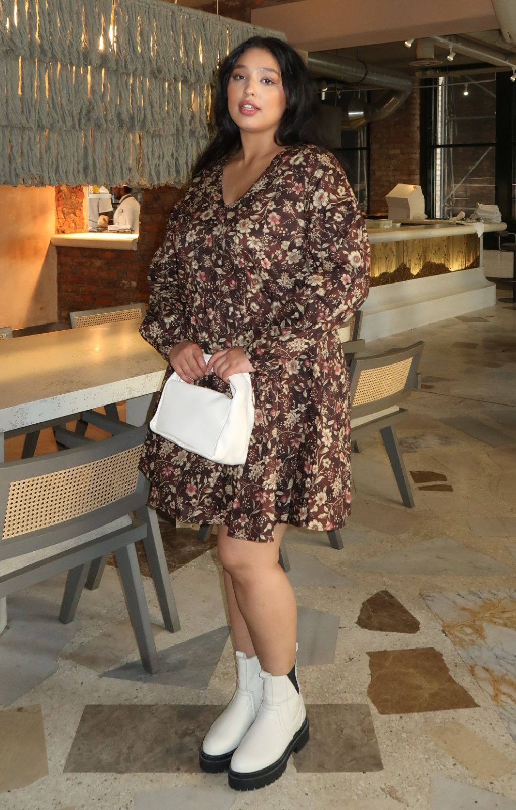 Glamorous Curve Autumn Floral Mini Smock Dress