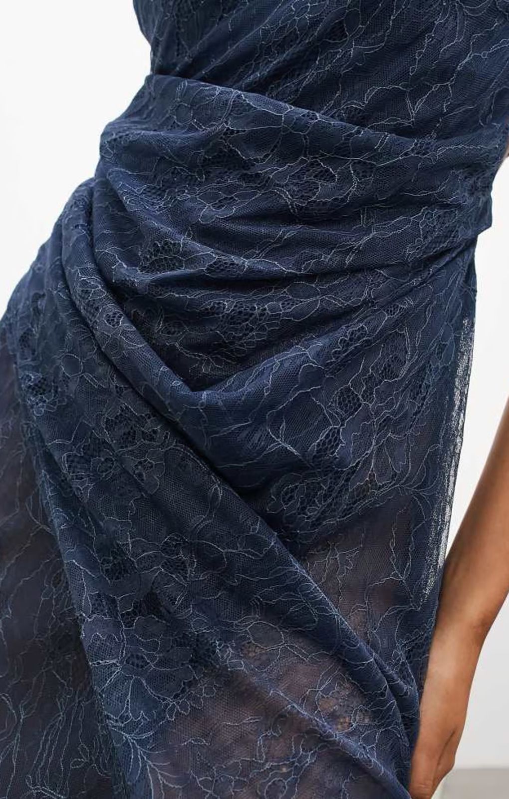 ASOS EDITION Fine Lace Cami Maxi Dress With Drape Detail In Dark Blue