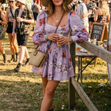 Bardot Long Sleeve Corset Mini Dress In Purple Floral