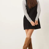 Nobody's Child Black Cord Button Down Bay Pinafore Mini Dress