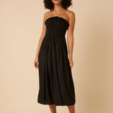 Nobody's Child Black Bandeau Ruched Bela Midi Dress