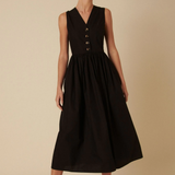 Nobody's Child Black Button Down A-line Midi Dress
