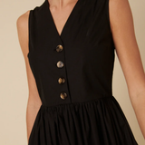 Nobody's Child Black Button Down A-line Midi Dress