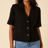 Nobody's Child Black Button Down Short Sleeve Blazer
