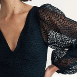 Nobody's Child Black Leopard Print Ballon Sleeve Zendaya Mini Dress