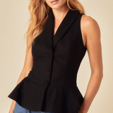 Nobody's Child Black Linen-blend Tailored Peplum Waistcoat
