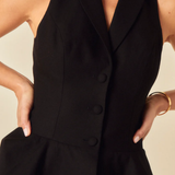Nobody's Child Black Linen-blend Tailored Peplum Waistcoat