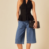 Nobody's Child Black Linen-blend Tailored Peplum Waistcoat