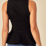 Nobody's Child Black Linen-blend Tailored Peplum Waistcoat