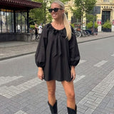 Glamorous Black Long-Sleeve Tie Detail Mini Dress