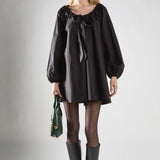Glamorous Black Long-Sleeve Tie Detail Mini Dress
