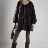 Glamorous Black Long-Sleeve Tie Detail Mini Dress