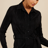 Little Mistress Black Plisse Midi Shirt Dress