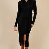 Little Mistress Black Plisse Midi Shirt Dress