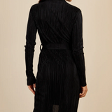 Little Mistress Black Plisse Midi Shirt Dress