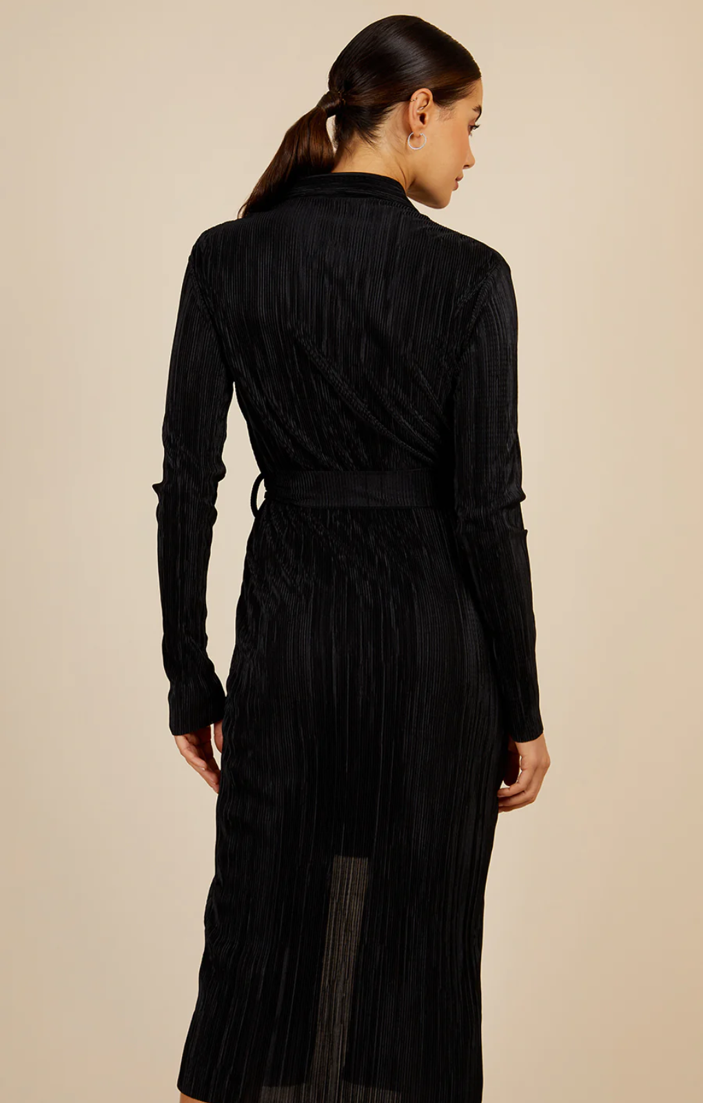 Little Mistress Black Plisse Midi Shirt Dress