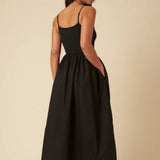 Nobody's Child Black Ribbed Drop Waist Strappy Midi Dress