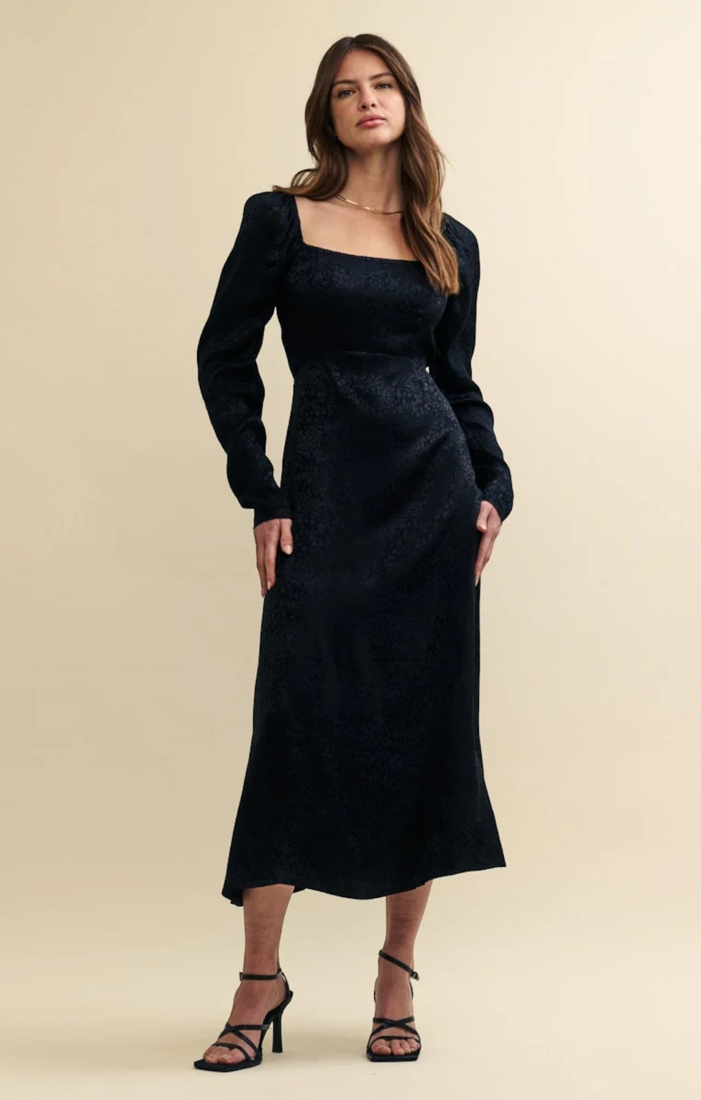 Nobody's Child Black Satin Jacquard Abby Midi Dress