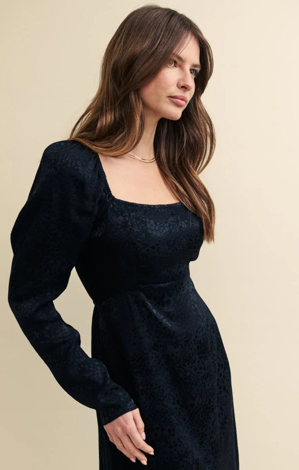 Nobody's Child Black Satin Jacquard Abby Midi Dress