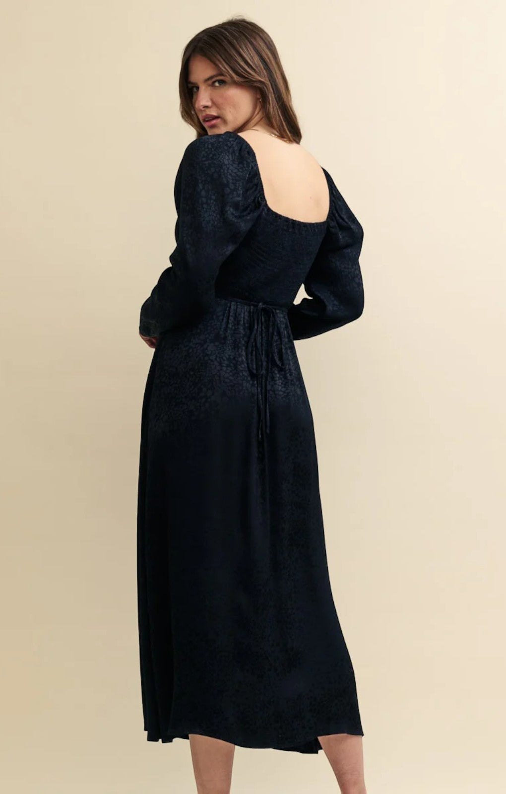 Nobody's Child Black Satin Jacquard Abby Midi Dress