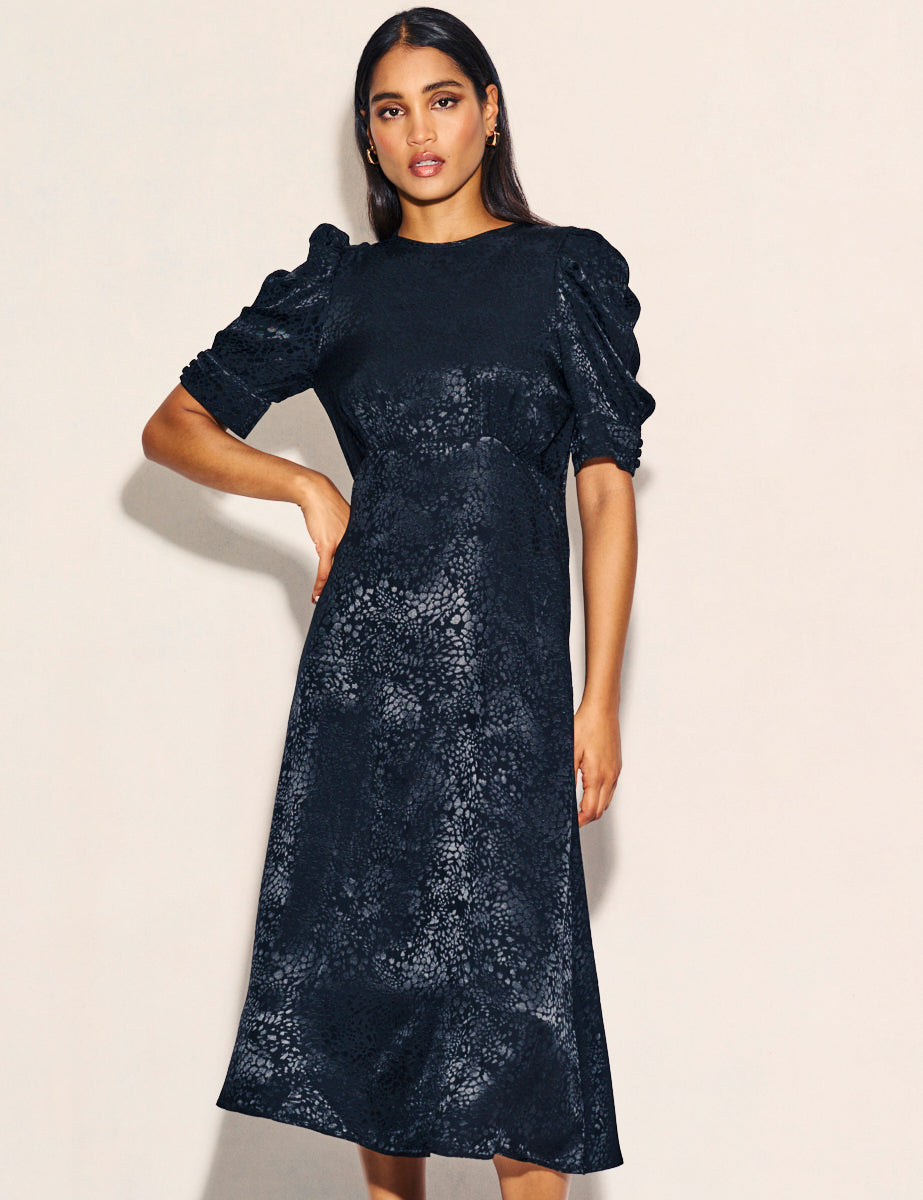Nobody's Child Black Satin Jacquard Moira Midaxi Dress