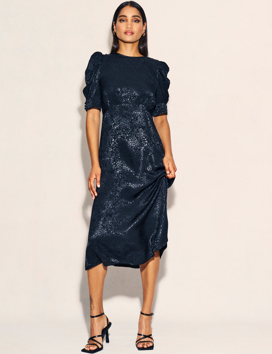 Nobody's Child Black Satin Jacquard Moira Midaxi Dress