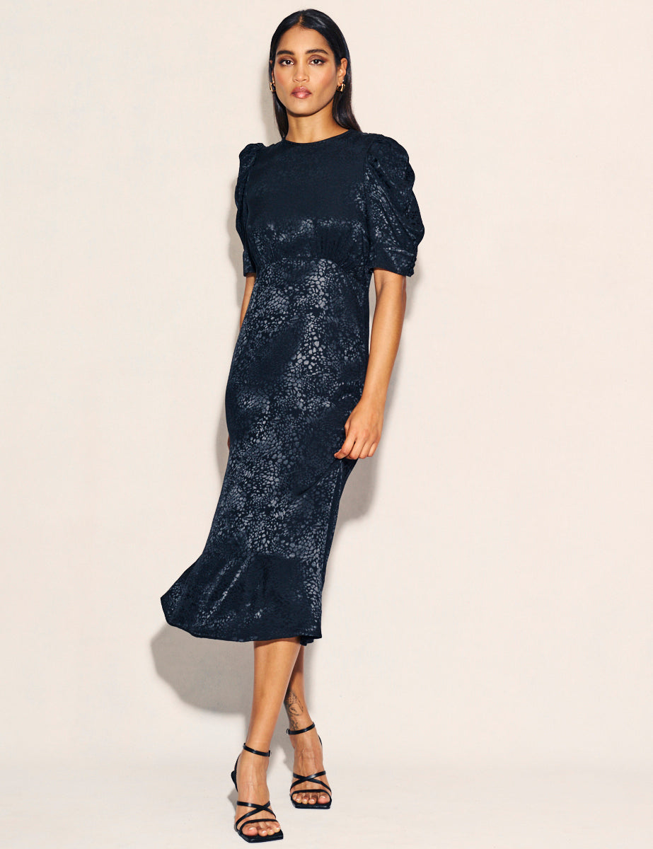 Nobody's Child Black Satin Jacquard Moira Midaxi Dress