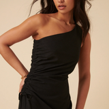 Nobody's Child Black Striped One Shoulder Una Midi Dress