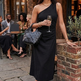Nobody's Child Black Striped One Shoulder Una Midi Dress