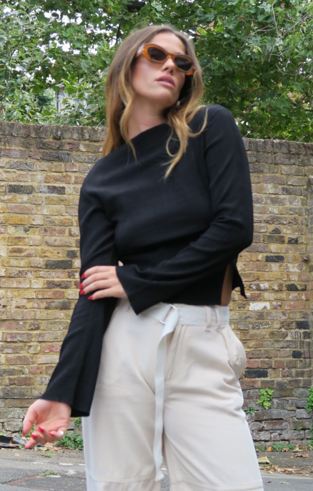 Plisse Top With Split Detail In Black