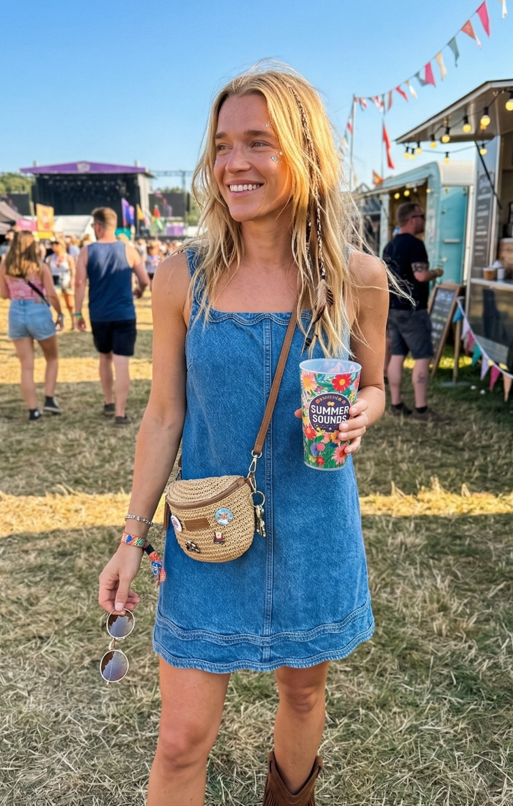 Rent Nobody's Child Blue Denim A-line Violet Mini Dress Rent Nobody's Child Blue Denim A-line Violet Mini Dress
